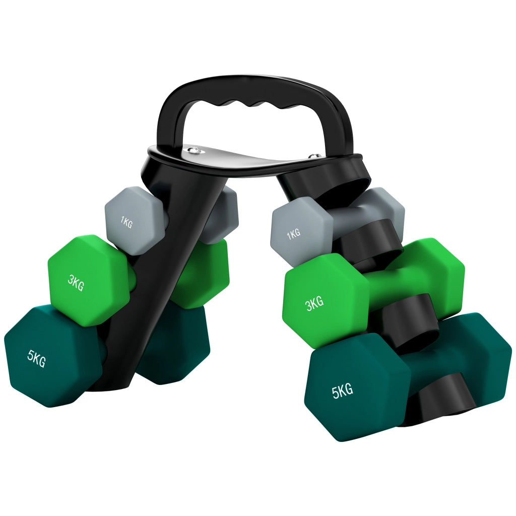 Set Manubri con Supporto ¨C Xylo ¨C 6 Pezzi 2x1kg 2x3kg 2x5kg