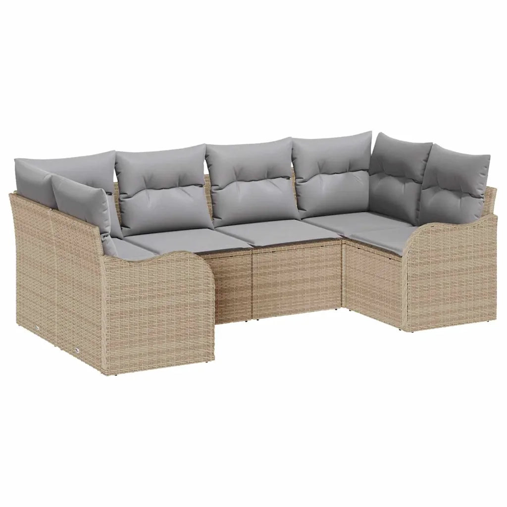 Set Divano da Giardino con cuscino 6 pcs Beige Poly Rattan