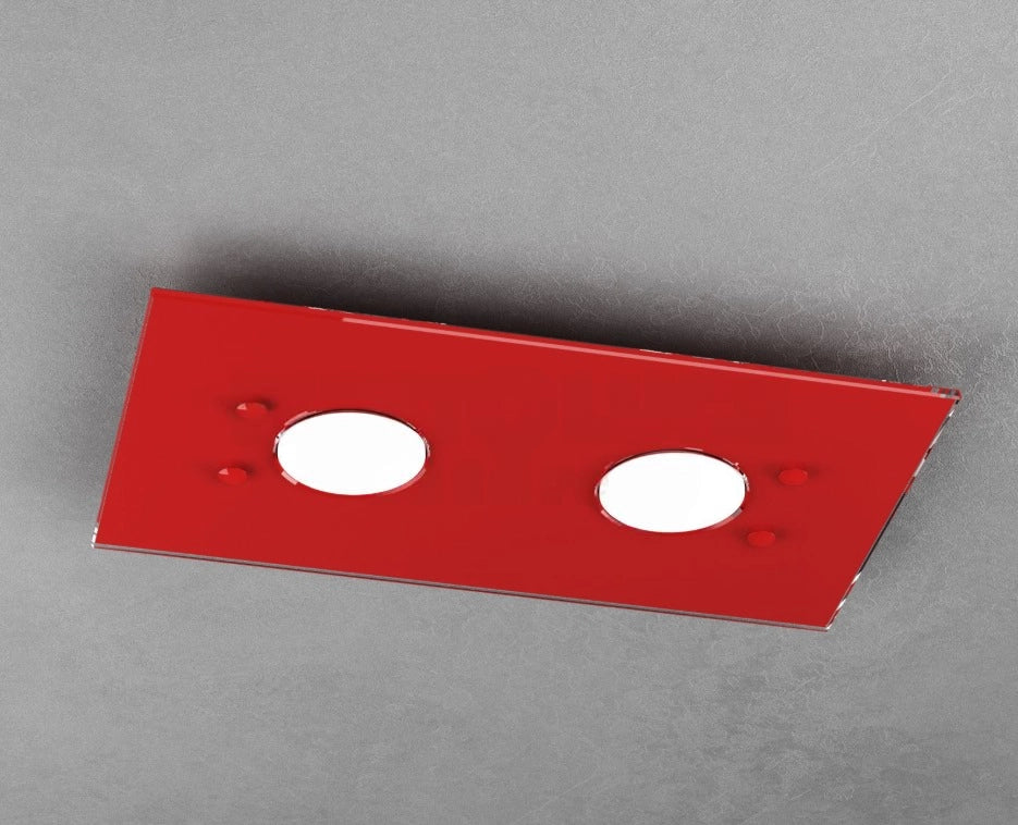 Toplight Plafoniera da soffitto rettangolare 2 luci Path con attacco GX53, struttura colore rosso, design moderno 40x20x3cm