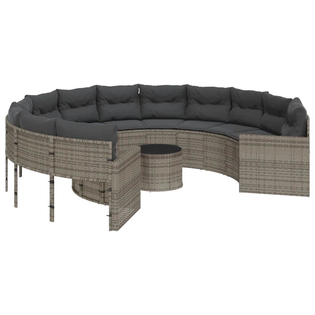 Divano da Giardino Tavolo e Cuscini Circolare Grigio Polyrattan 3318536