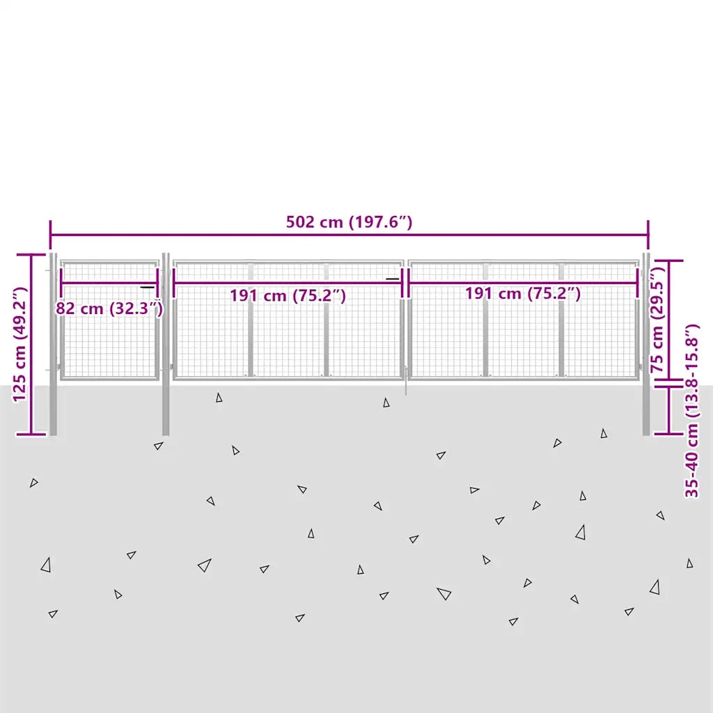 Cancello da Giardino in Acciaio 500x75 cm Argento 144352