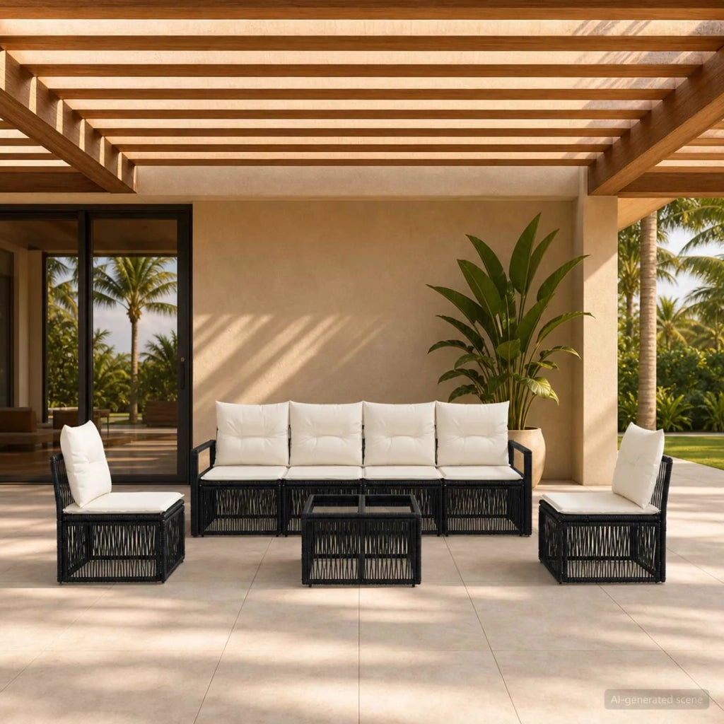 Set Divano da Giardino 7 pcs Nero polyrattan 3435676