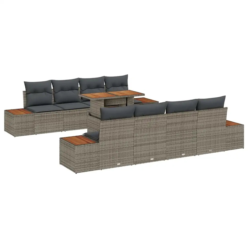 Set da Pranzo per Giardino con cuscino 9 pcs Grigio e Marrone 3350051