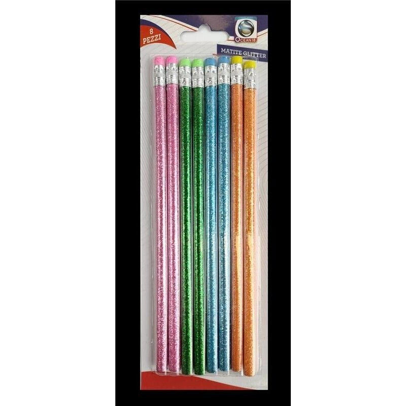SET 8 MATITE GLITTER CON GOMMINO IN COLORE CASUALE