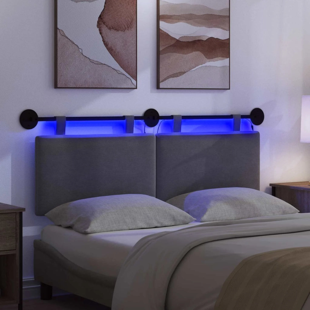 Testiera | Testata sospesa Con luce LED Grigio Chiaro Tessuto in Cords