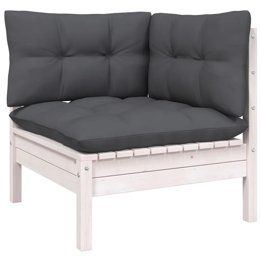 Set Divani da Giardino 6 pz con Cuscini Bianchi Legno di Pino 3096317