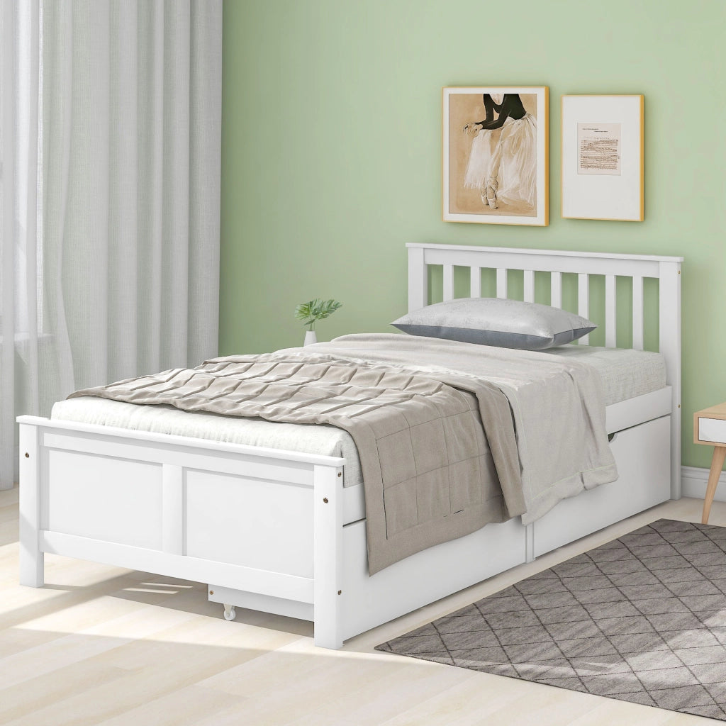 LETTO Singolo 90x200 cm con cassetti contenitori Bianco