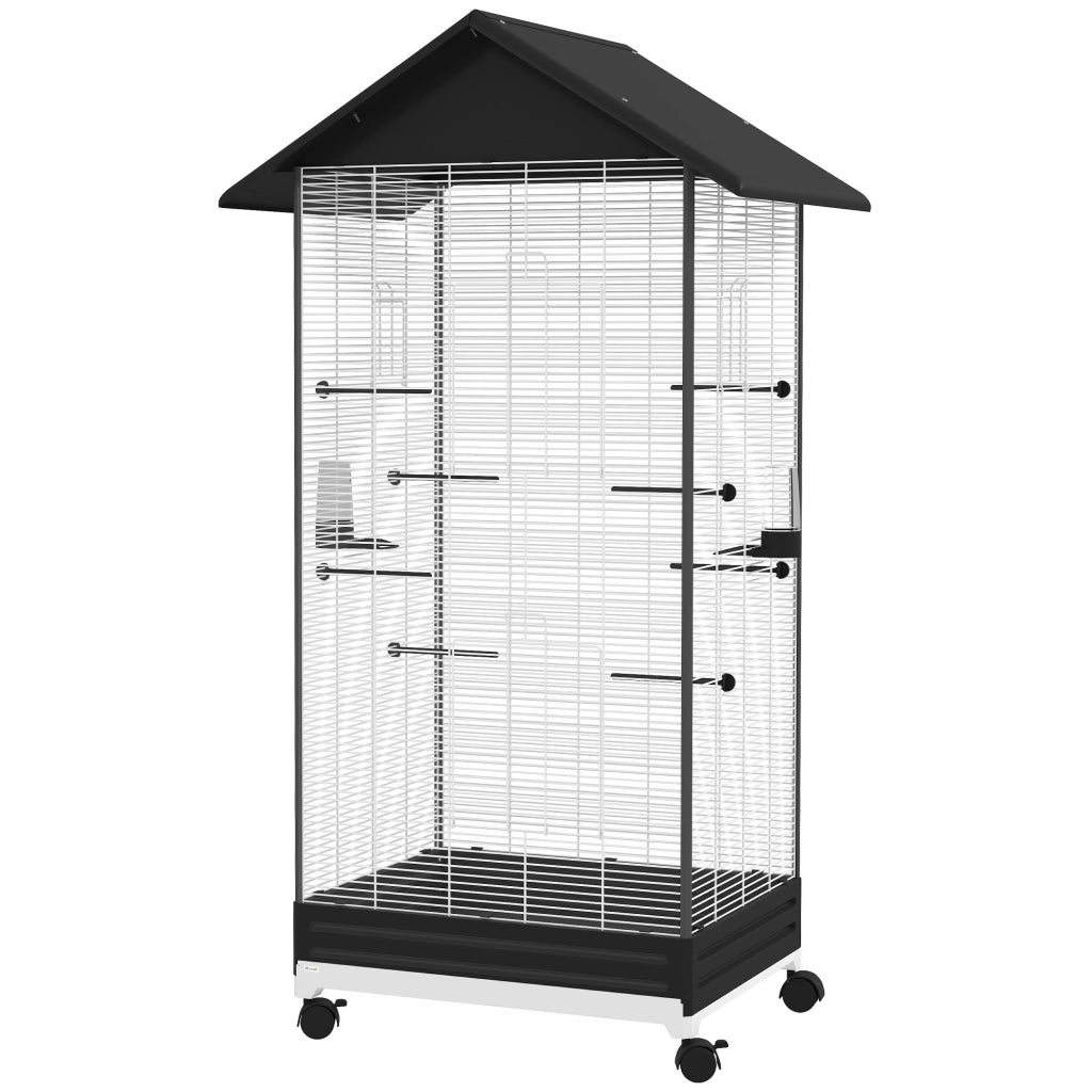 Gabbia per Uccelli con Ruote ¨C Minimal ¨C Nero 79x65x155 cm
