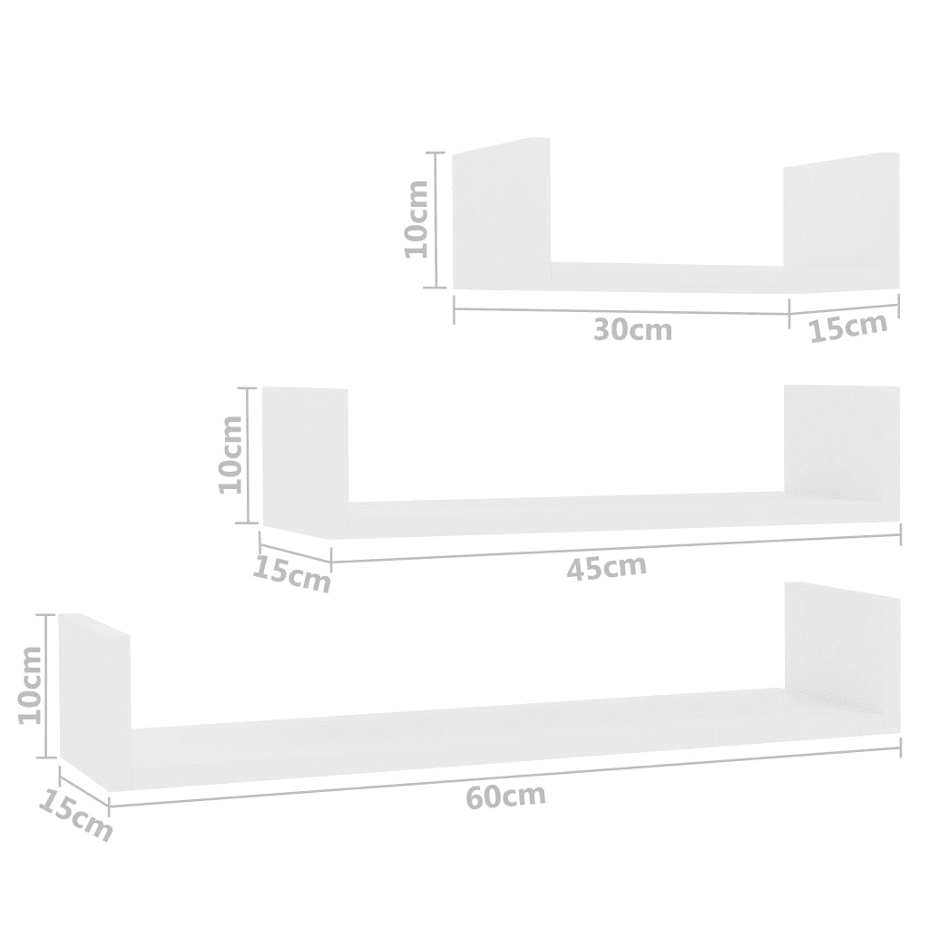 Mensole a Muro 3 pz-Set di 3 Scaffale a parete Bianco in Legno Multistrato