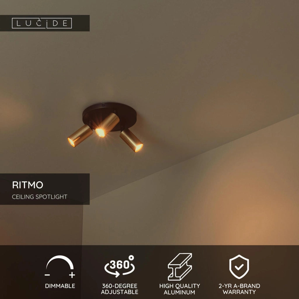 Faretto soffitto RITMO 3xMR11 oro nero alluminio