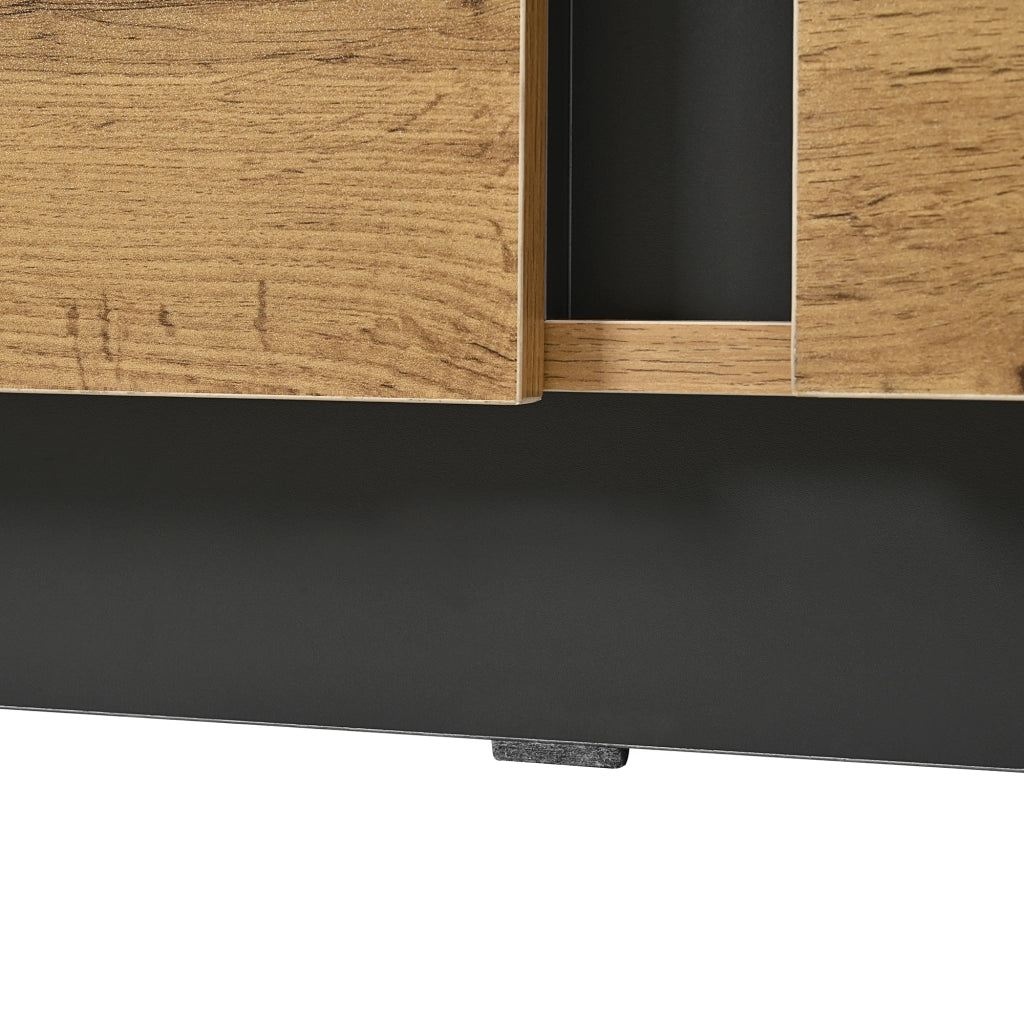 CREDENZA con 4 cassetti e 2 ante 120x35,5x90,5 cm Natural e Nero