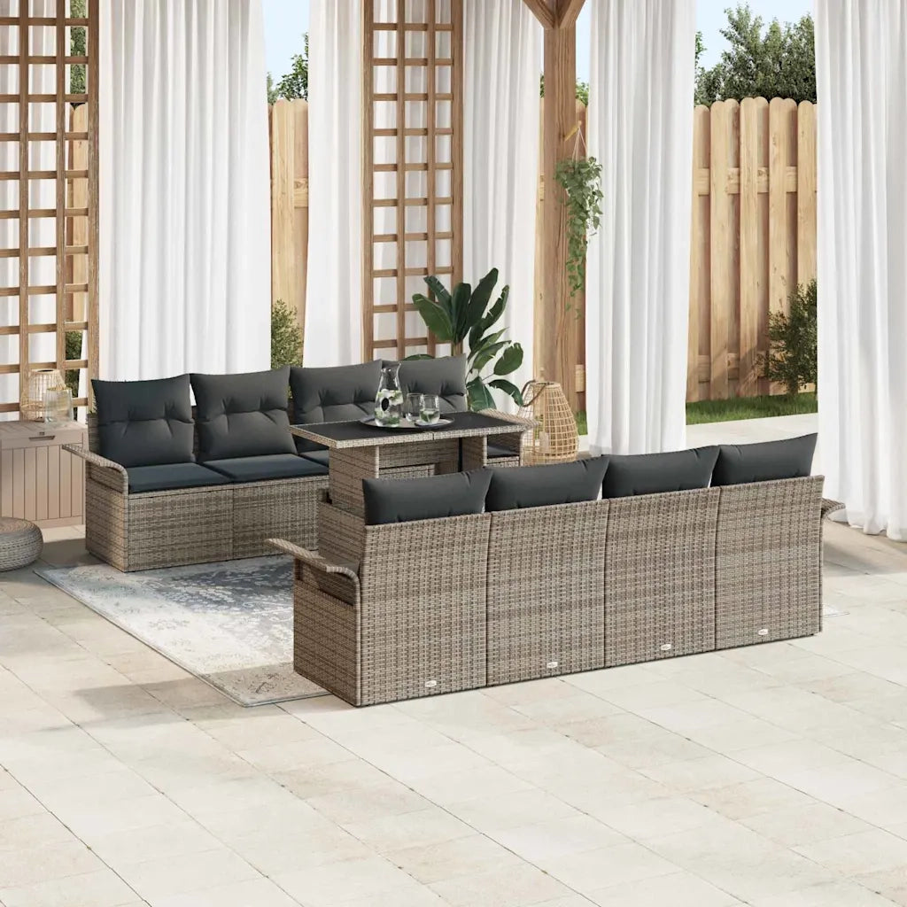 Set Divano da Giardino 9 pcs Grigio Rattan in Polipropilene