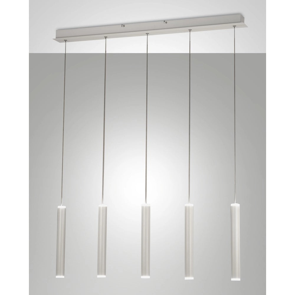 Lampada a sospensione Prado 5 luci Fabas Luce - LED 33 W dimmerabile - Bianco opaco Design lineare