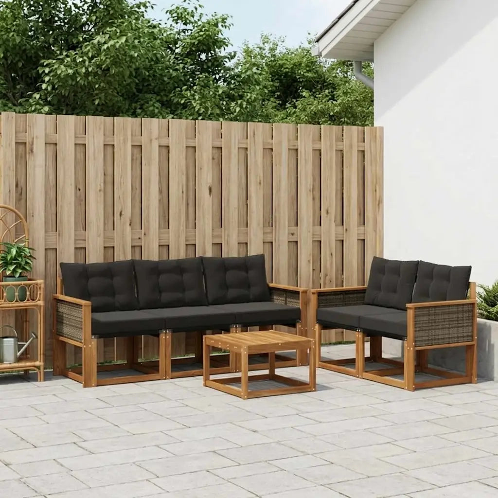 Set di divani da esterno con cuscino 6 pcs Naturale e Nero 3381772