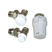 Kit valvola termostatizzabile con detentore e testa termostatica da 1/2" a squadra per Caloriferi e Termosifoni
