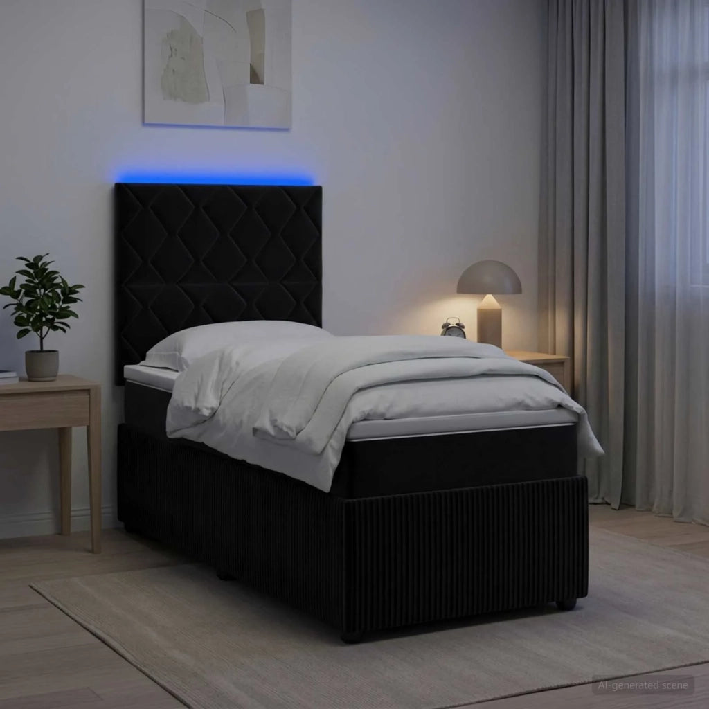 Letto Box Spring LED con Materasso Nero 80 x 200 cm Velluto 3455965