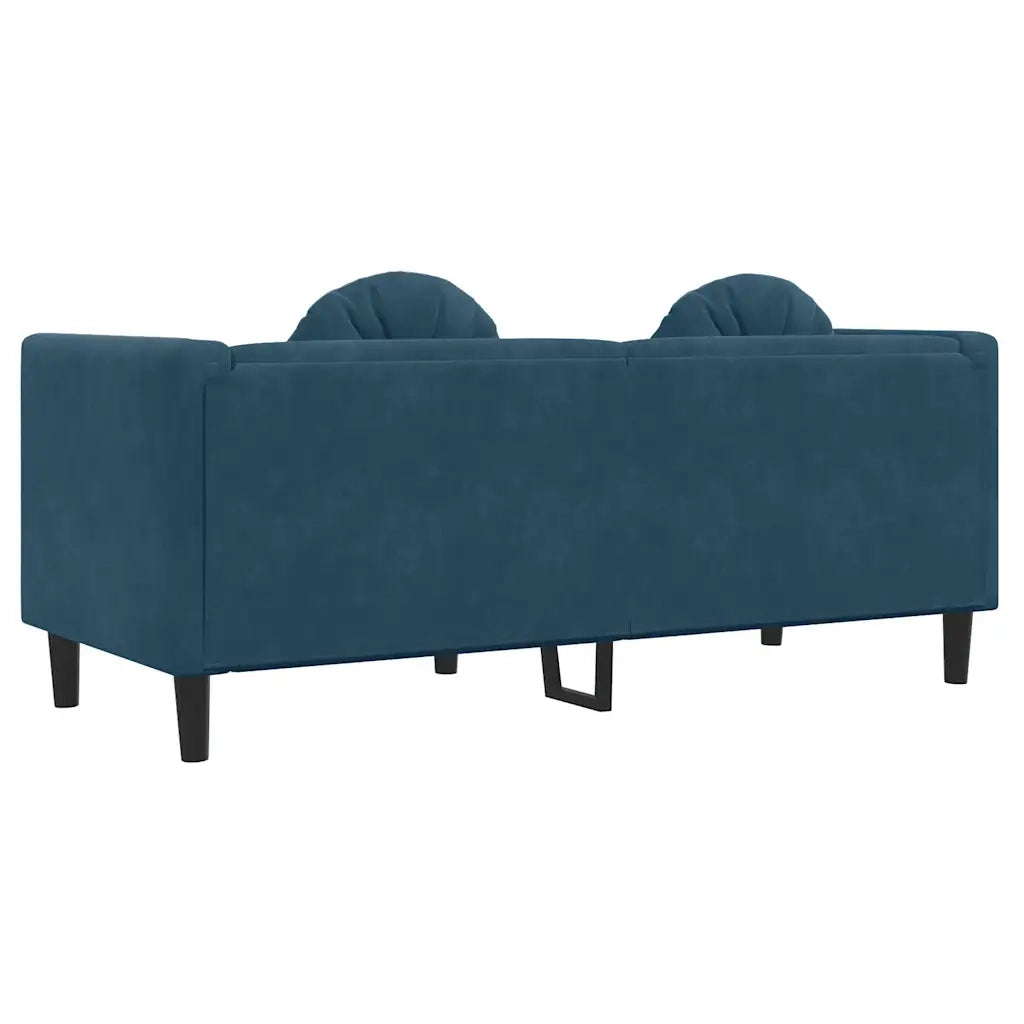 Divano a 2 Posti con Cuscini-Sofa 2 Posti con Cuscini Blu in Velluto