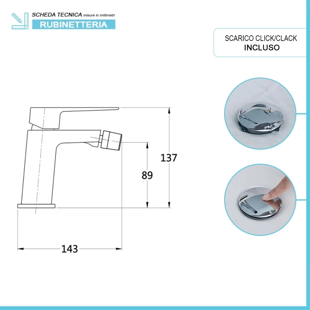 Set di rubinetti lavabo bidet e doccia in ottone cromato Kubo