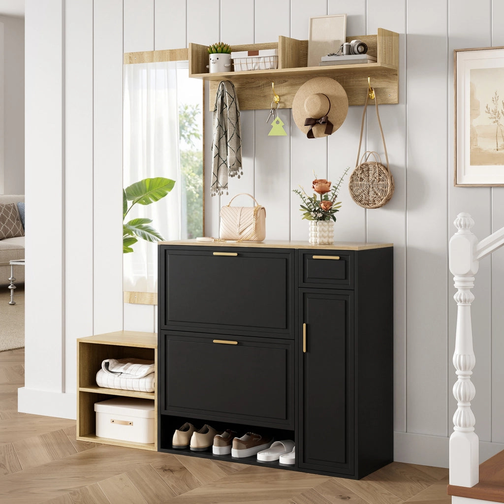 ARMADIO DA INGRESSO Set da 4 pezzi 130x35x166 cm Naturale e Nero