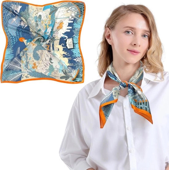 Sciarpa in seta per signora in blu/arancio - 100% seta - accessorio elegante