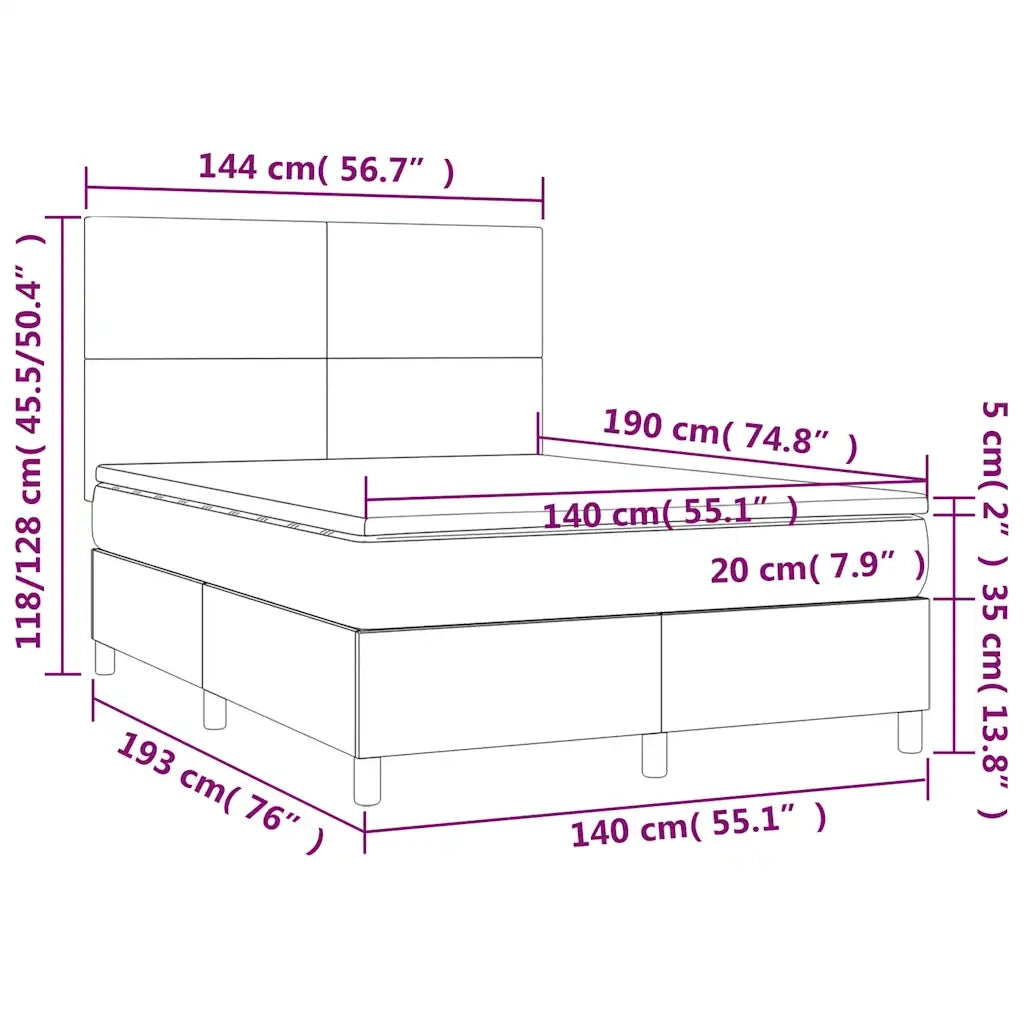 Letto a Molle con Materasso e LED Blu Scuro 140x190 cm 3136003