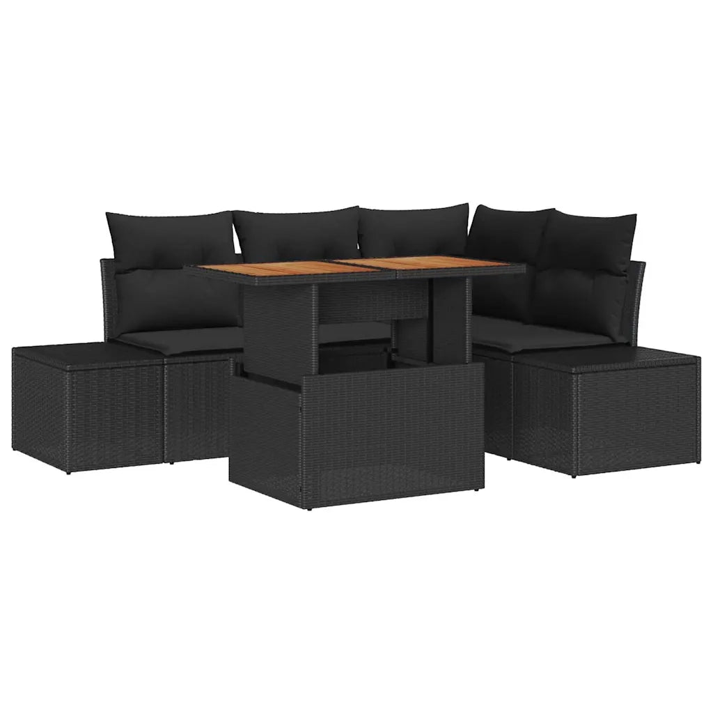 Set Divano da Giardino con cuscino 5 pcs Nero e Marrone