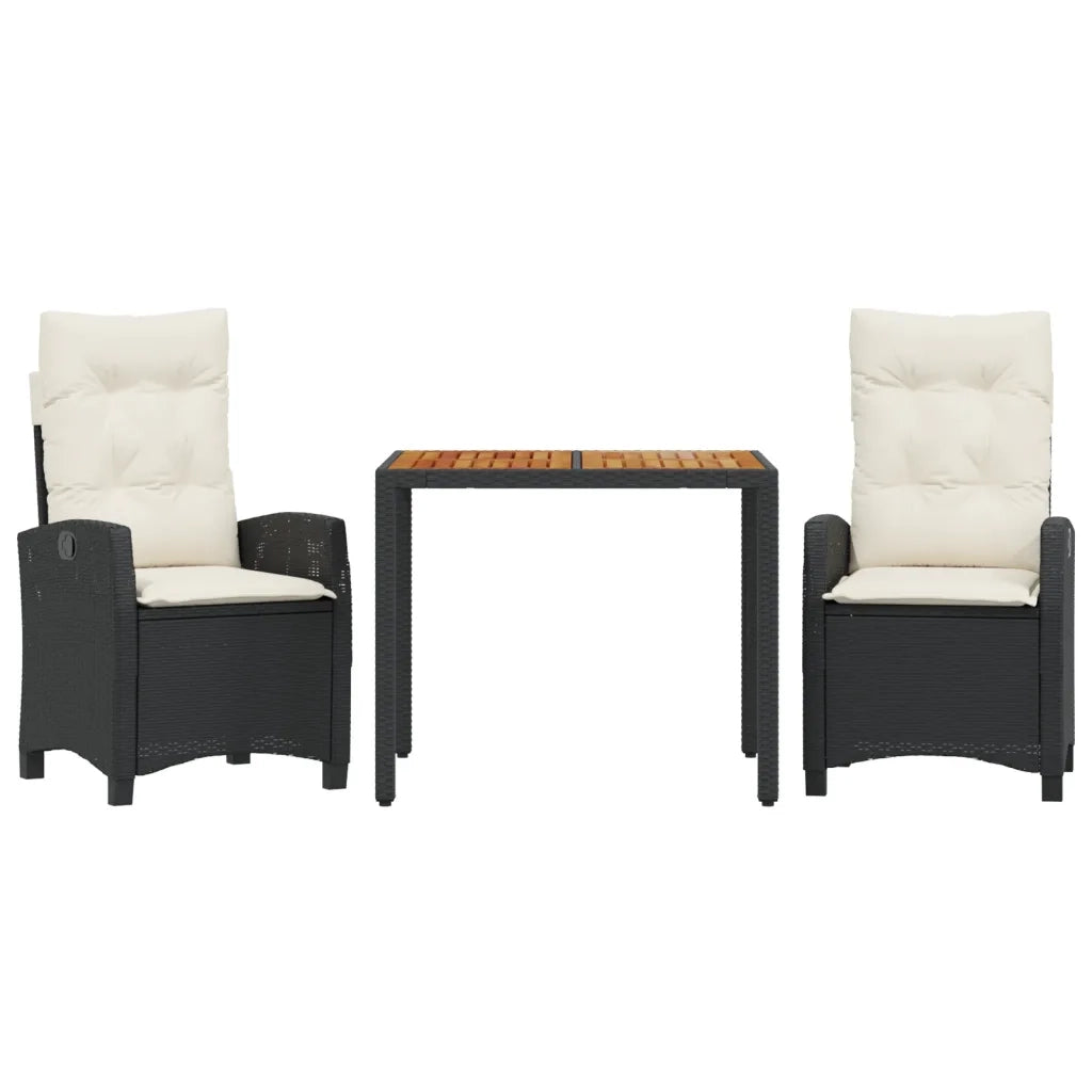 Set da Pranzo da Giardino 3 pz con Cuscini Nero in Polyrattan