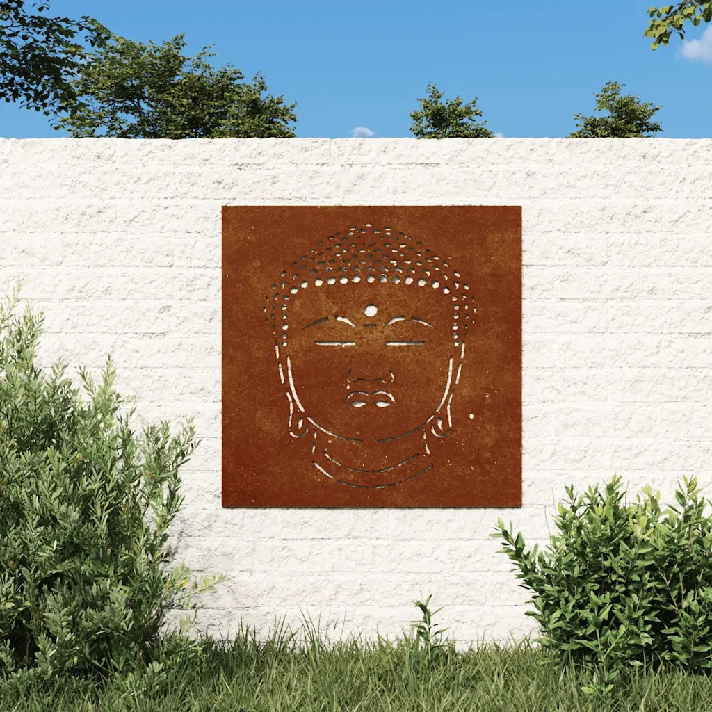 Decorazione Muro Giardino 55x55 cm Testa Buddha Acciaio Corten CFW6955943