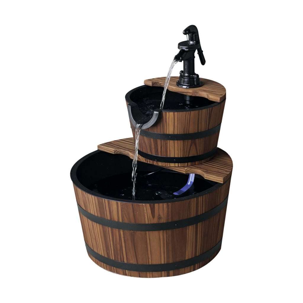 Fontana da Giardino a Cascata 2 Livelli in Legno con Pompa Elettrica ¨C Xylo ¨C 44,5x44,5x58,5 cm Naturale