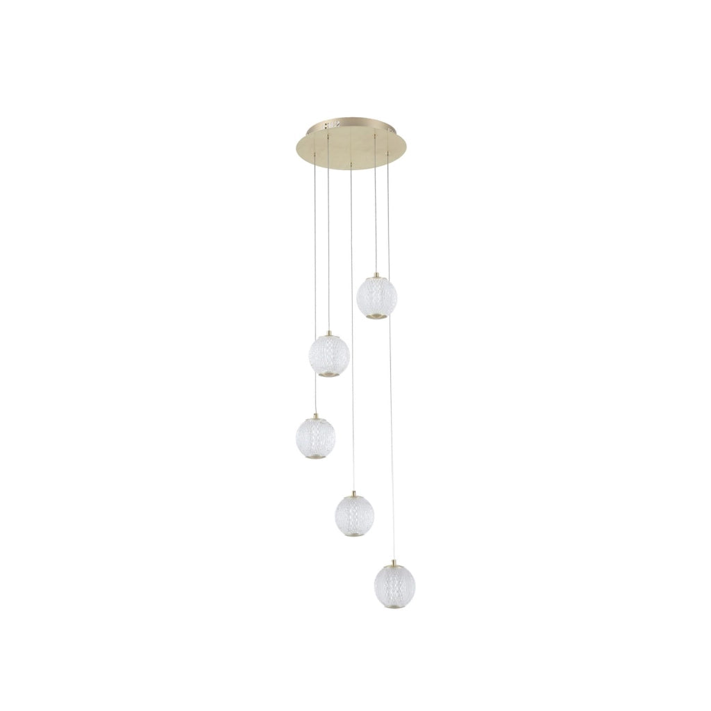Pendente Allure 5Lt Multi-Drop - Ottone satinato e acrilico trasparente
