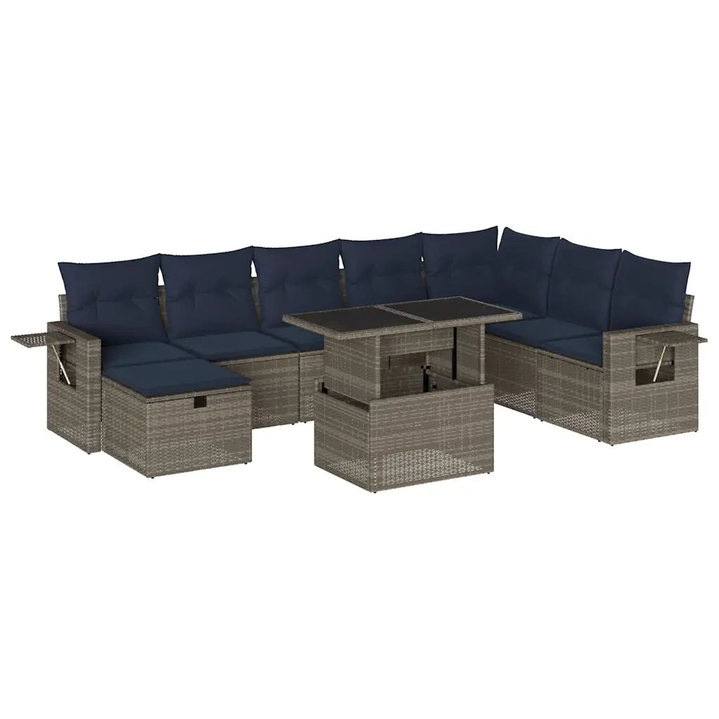 Set Divani da Giardino 9 pz con Cuscini Grigio in Polyrattan 3275031