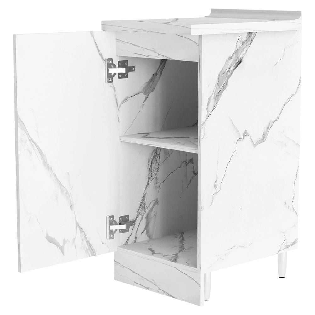 Mobile Base Cucina Componibile Minimal Bianco Effetto Marmo 1 Anta e 2 Scomparti
