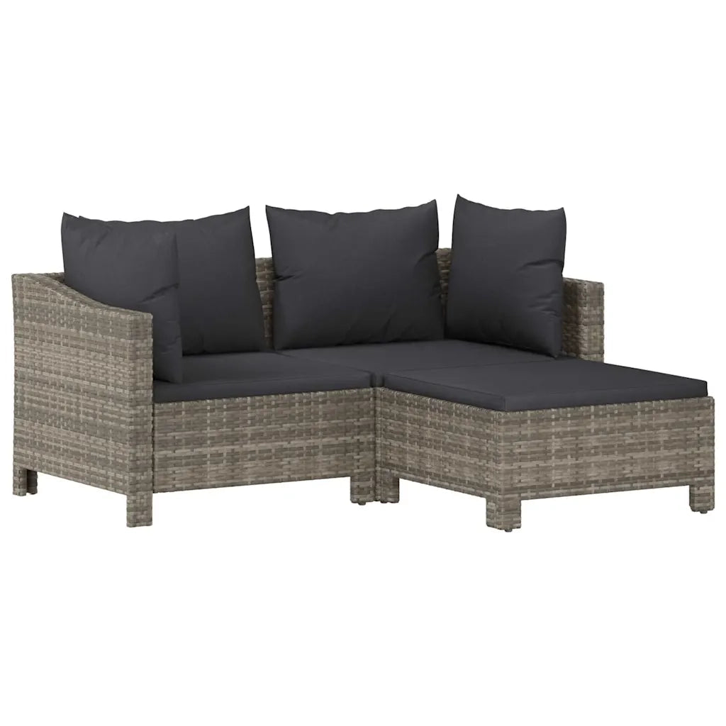 Set Divani da Giardino 3 pz con Cuscini in Polyrattan Grigio 362685