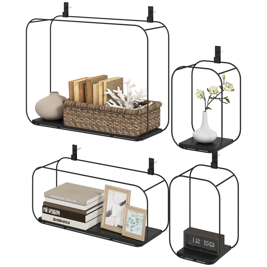Mensole a Muro Geometriche ¨C Xylo ¨C Set 4 Pezzi Nero Design Moderno