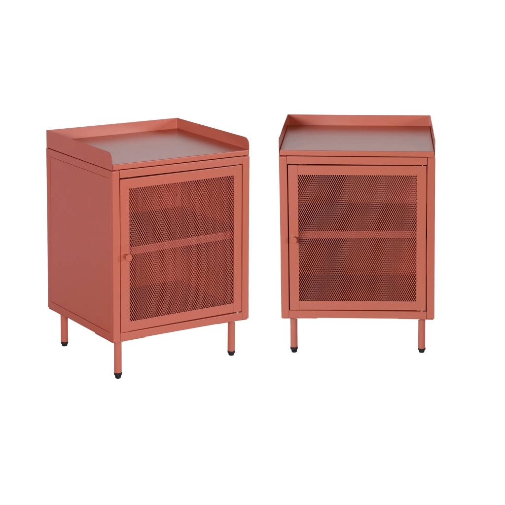 Set 2 comodini industriali in metallo 1 anta, terracotta