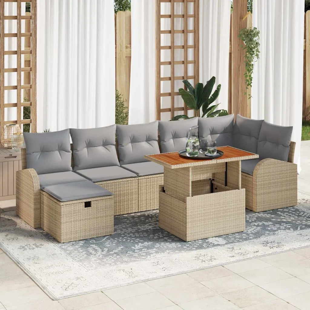 Set Divano da Giardino con cuscino 8 pcs Beige polyrattan 3359976