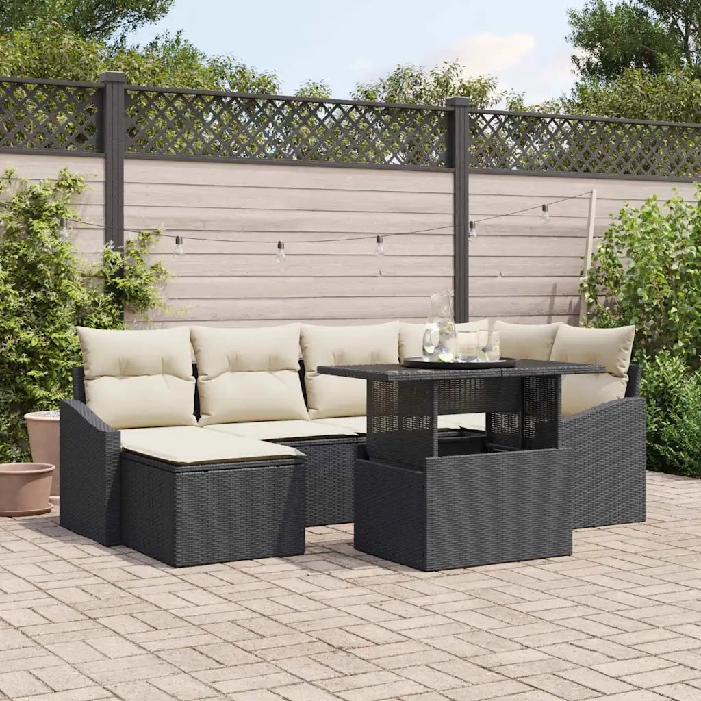 Set Divano da Giardino con cuscino 7 pcs Nero e Crema 3357770