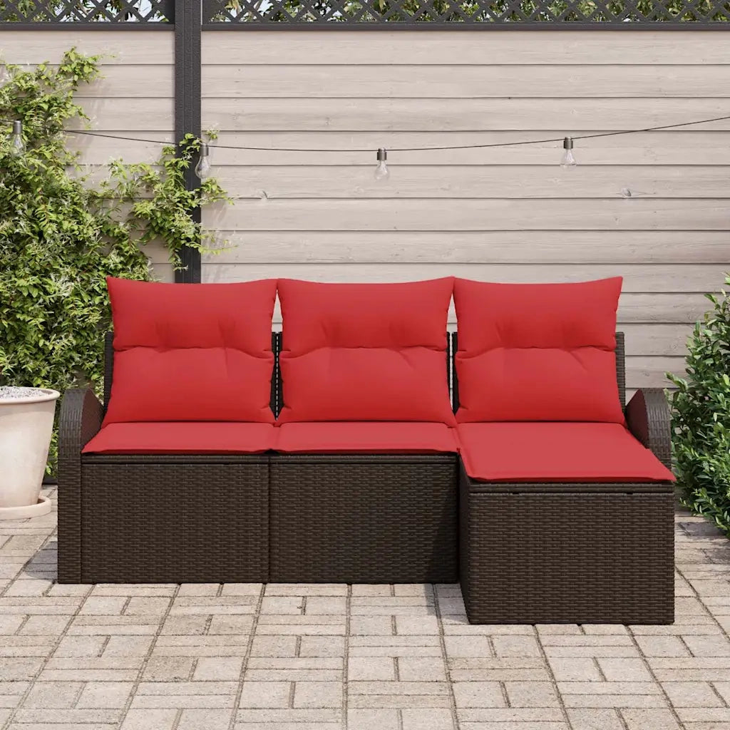 Set di divani con cuscino 4 pcs Marrone e Rosso polyrattan 3354663