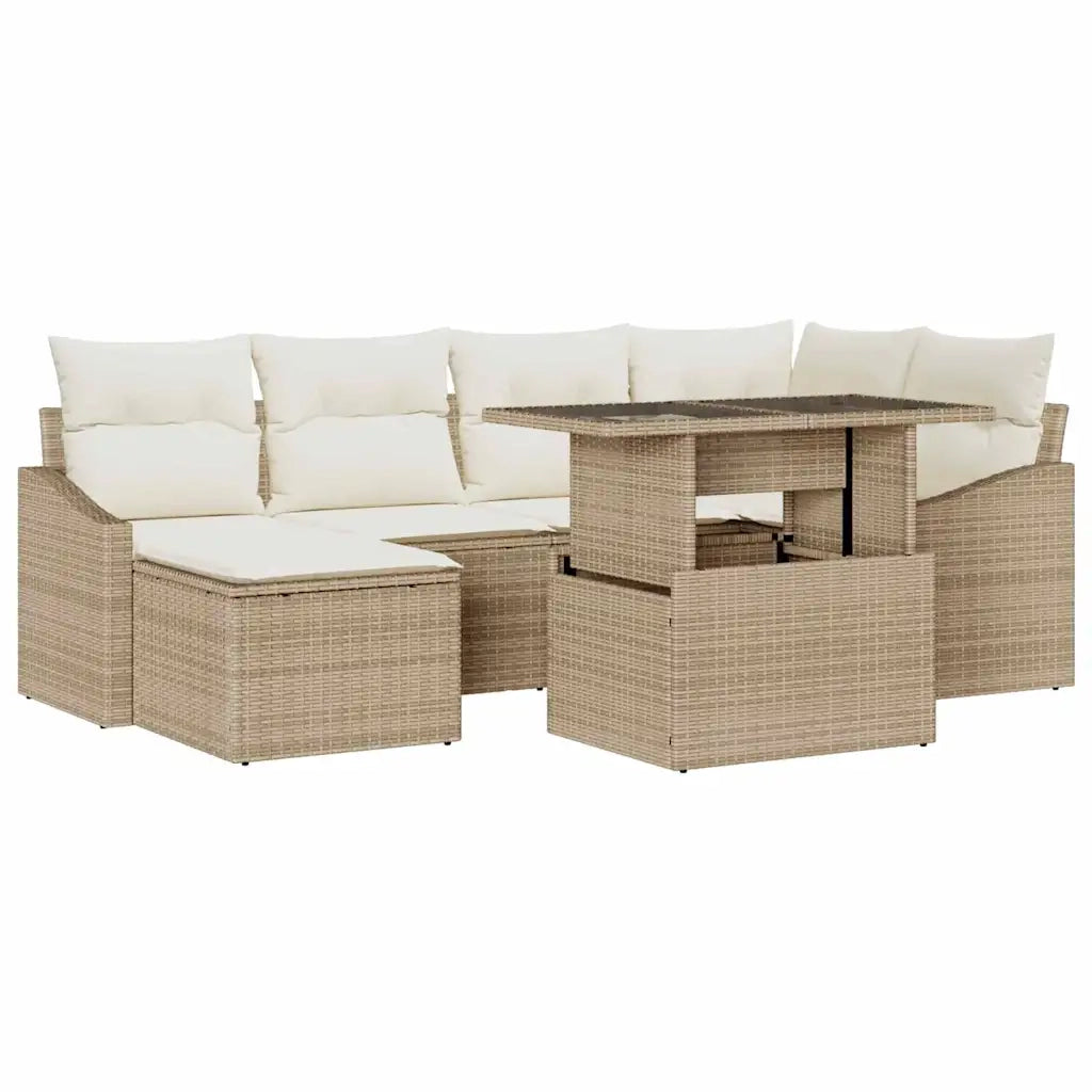 Set Divano da Giardino con cuscino 7 pcs beige e panna 3349037