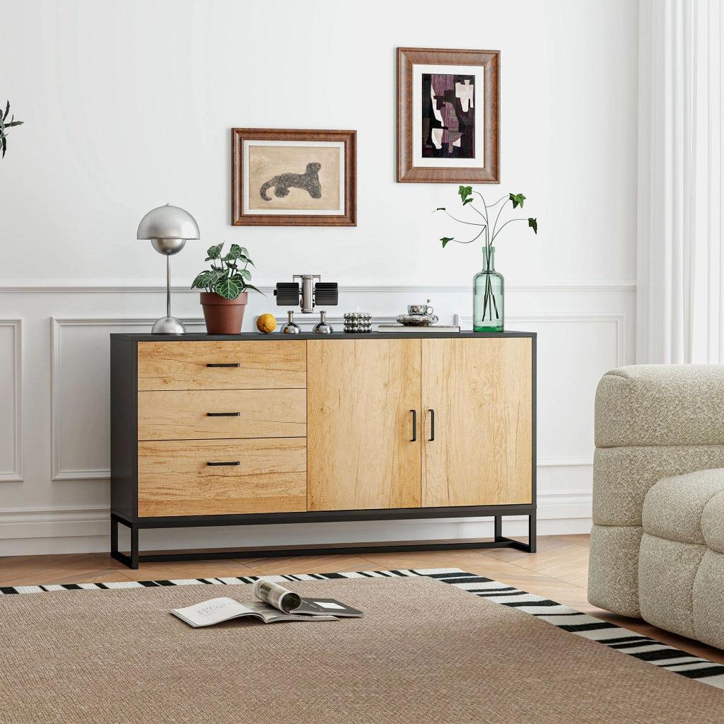 Buffet con 3 cassetti e ripiano regolabile ¨C Minimal ¨C acciaio, alluminio