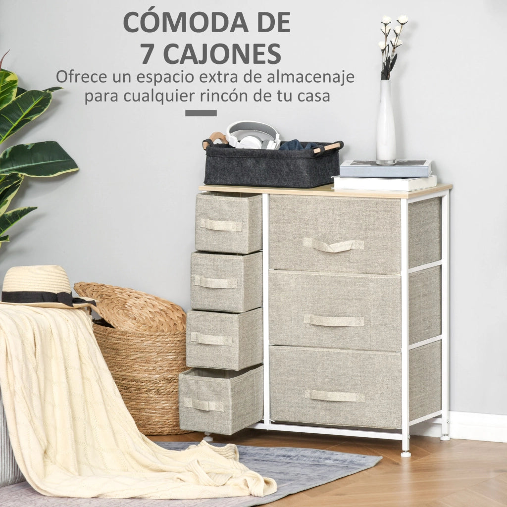 Cassettiera con 7 Cassetti in Tessuto ¨C zephmum ¨C Grigio 63.5x30x71 cm