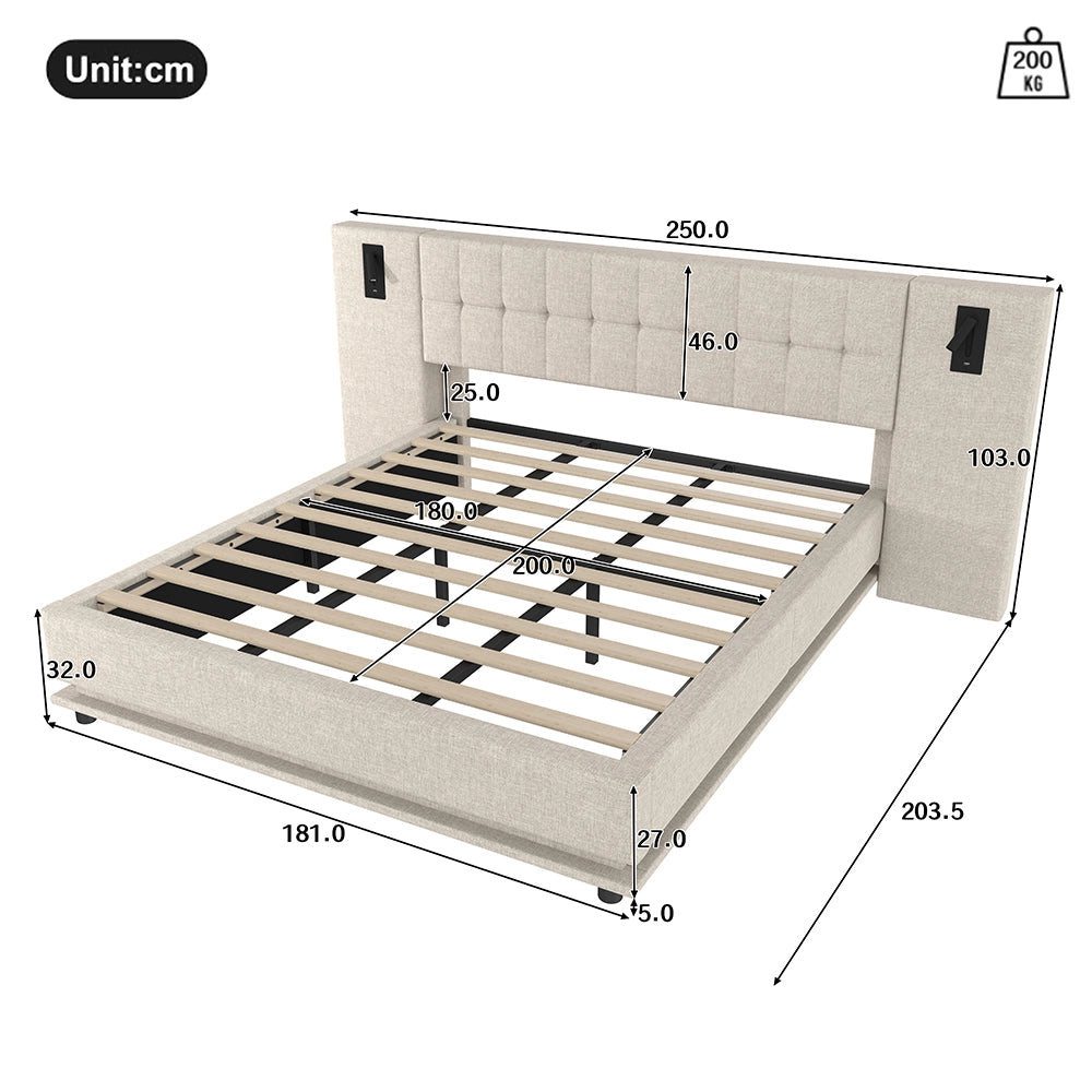 Letto-Xylo-180x200 cm-LED, spot, USB, lino beige