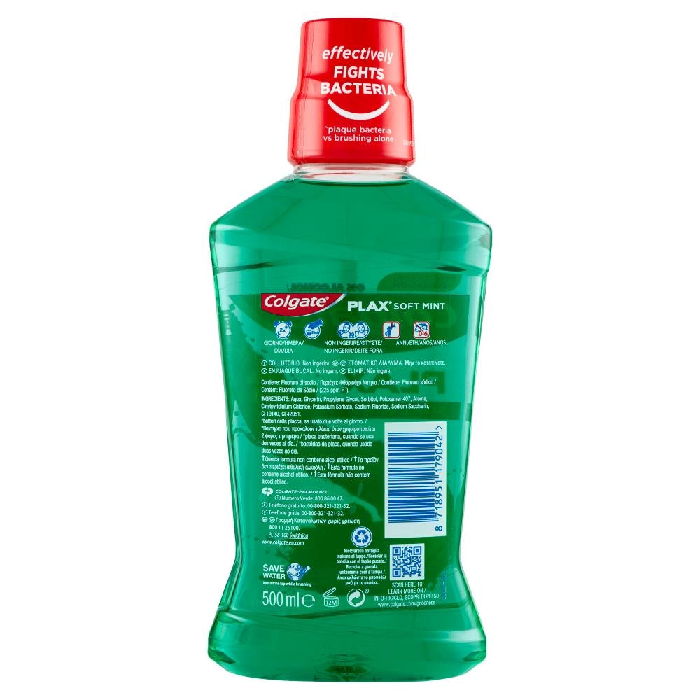 COLGATE COLLUTORIO PLAX SOFT MINT CON ANTIBATTERICO 500 ML