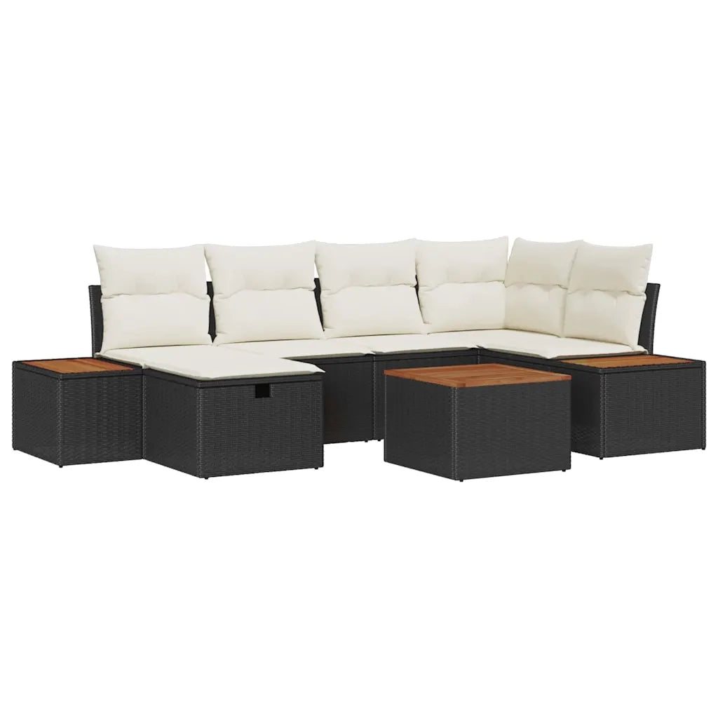 Set Divano da Giardino con cuscino 7 pcs Nero polyrattan