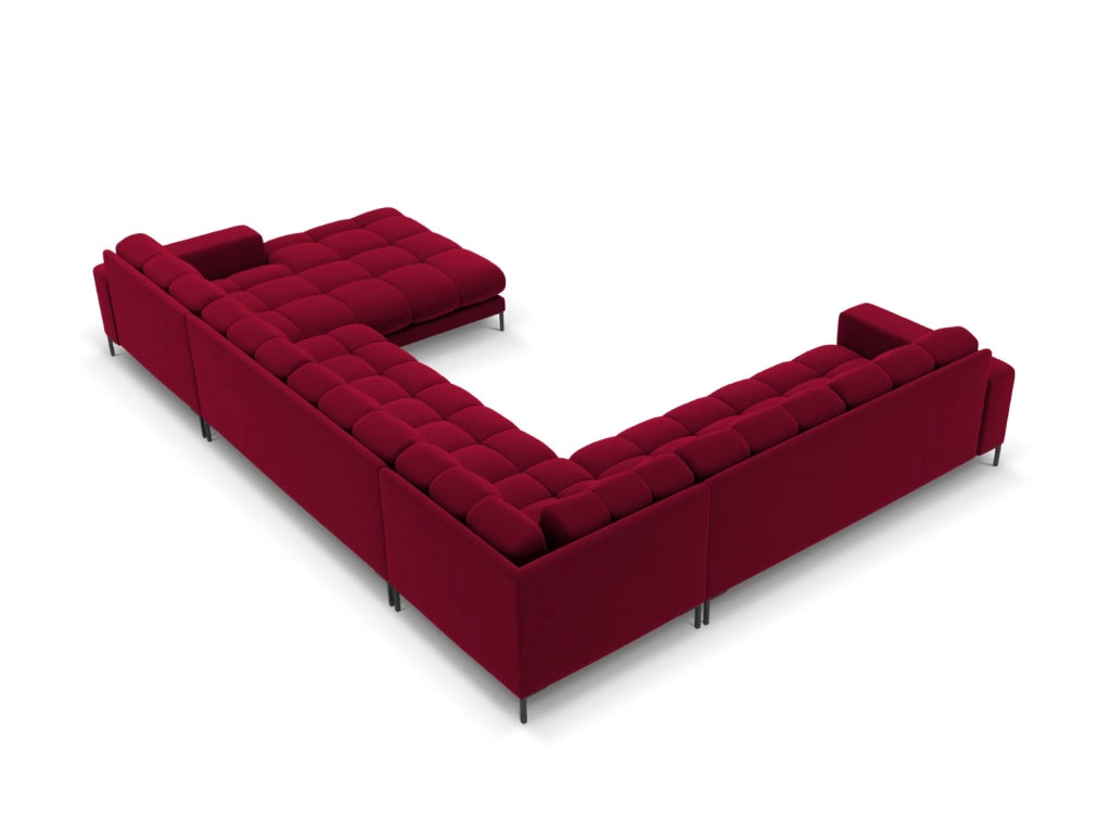 Cosmopolitan Design - Divano panoramico sinistro "Bali" 7 posti in velluto rosso 