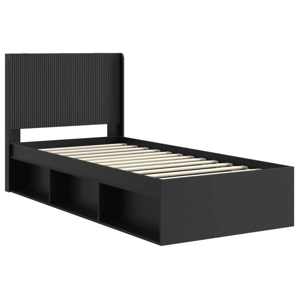 Letto singolo | Letto per adulti | Struttura del letto con stoccaggio e testata Nero 100 x 200 cm