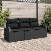 Set Divano da Giardino con cuscino 3 pcs Nero Poly Rattan