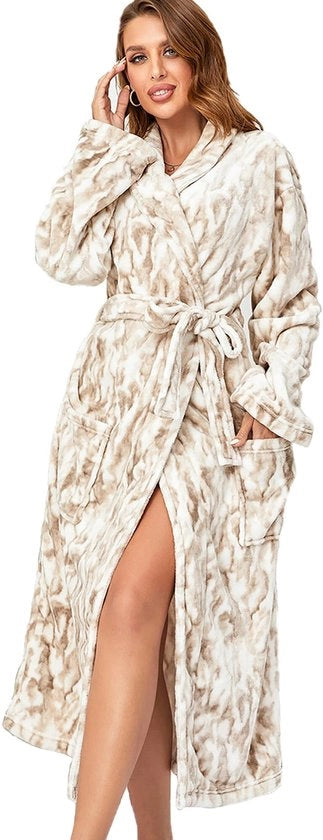 Fleece badjas per donne, abbigliamento confortevole e caldo per la notte, lunghezza media