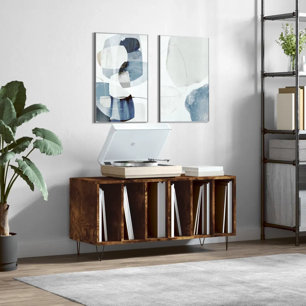 Mobile Porta Dischi Rovere Fumo 100x38x48 cm Legno Multistrato 831753