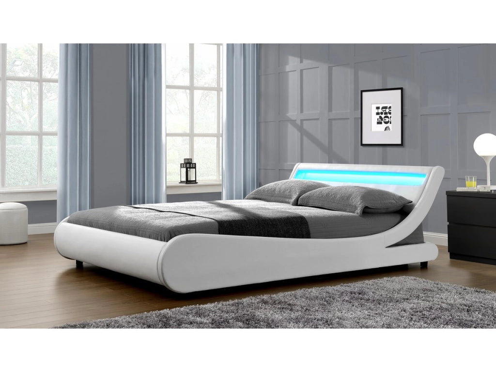 Letto con luce LED "Natacha" - 140 x 190 cm - Bianco